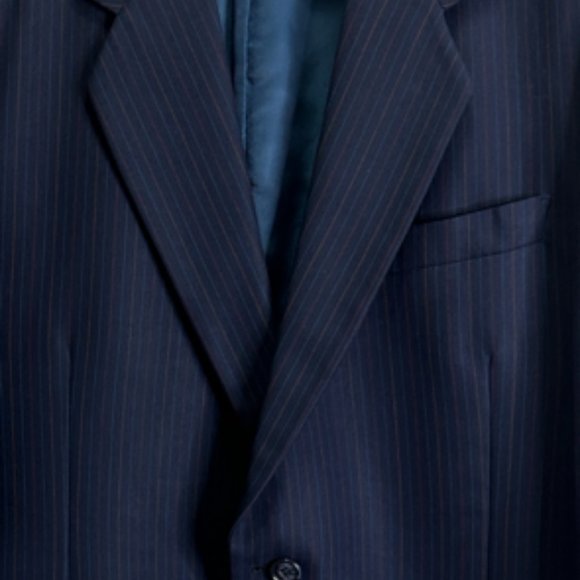 Vintage Yves St Laurent Navy Blue PIn Stripe Blazer Jacket Wool 46R Mens Coat - Picture 2 of 9